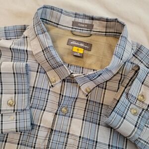 Eddie Bauer Travex Shirt Mens XL Blue Plaid Button Down Long Sleeve Shirt
